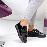Зручні лакові глянцеві чорні жіночі кеди на липучках на кожен день колір на вибір (взуття жіноче), фото 5