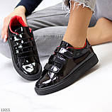 Зручні лакові глянцеві чорні жіночі кеди на липучках на кожен день колір на вибір (взуття жіноче), фото 8