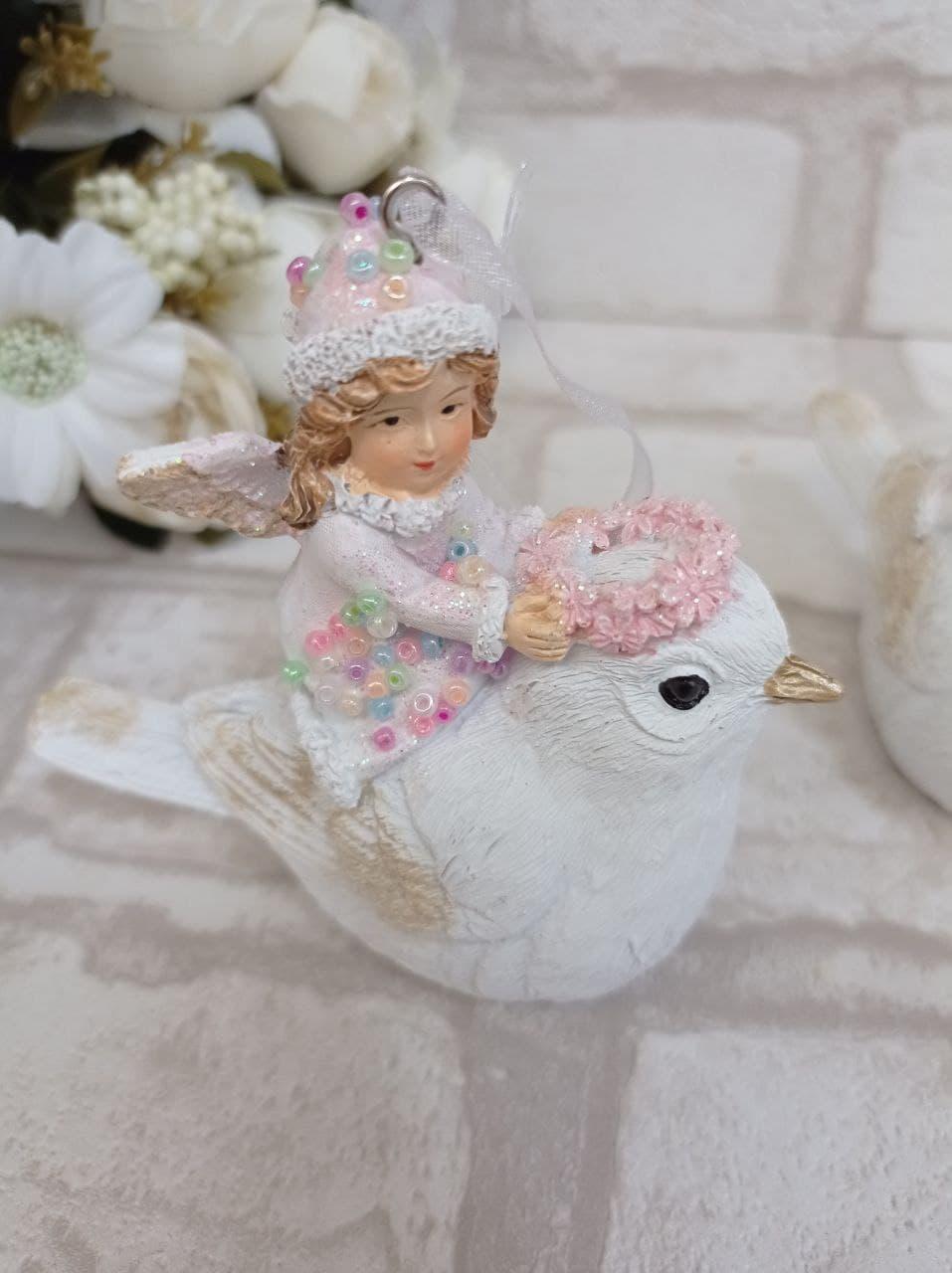 Статуетка-підвіска "Фея з пташкою" 10х9 см, полістоун, фото 1