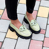 Натуральна шкіра модні оливкові хакі шкіряні жіночі туфлі лофери декор ланцюг (взуття жіноче), фото 6