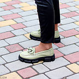 Натуральна шкіра модні оливкові хакі шкіряні жіночі туфлі лофери декор ланцюг (взуття жіноче), фото 7