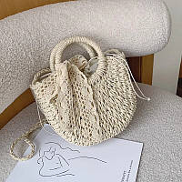 Женская сумка плетеная светлая с бантом 1275
