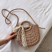 Женская сумка плетеная темная с бантом 1276