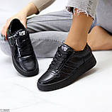 Черные повседневные молодежные кожаные женские кроссовки натуральная кожа 41-26см (обувь женская), фото 2