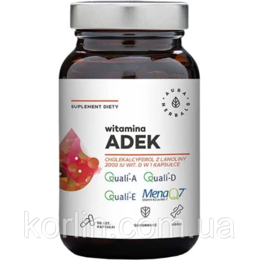 Вітамін А+Д+E+K 90 кап Aura Herbals Vitamin А+D+E+K Доставка з ЄС