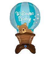 Фольгированные шары / Воздушный шар голубой с медведем на подставке под воздух