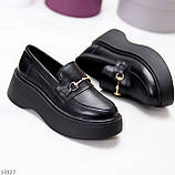 Ультра модные черные кожаные женские туфли лоферы натуральная кожа на платформе (обувь женская), фото 7