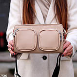 Крута міська двостороння бежева жіноча сумка з гаманцем кроссбоди (взуття жіноче), фото 5
