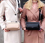 Крута міська двостороння бежева жіноча сумка з гаманцем кроссбоди (взуття жіноче), фото 7