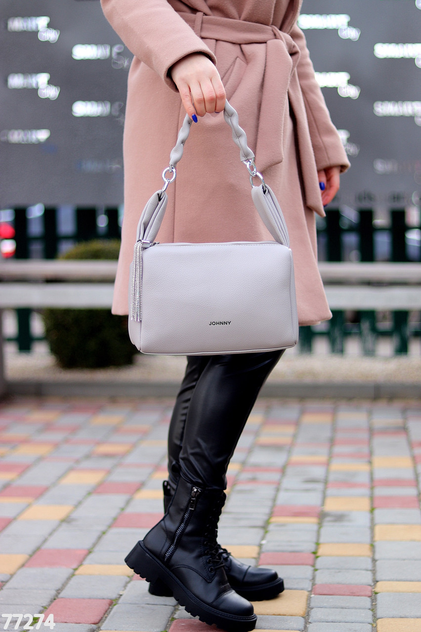 Стильная вместительная городская женская светло серая сумка + регулируемый ремень через плечо (обувь женская)