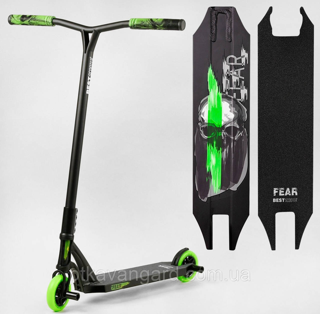 Трюковой самокат для подростка Зеленый Пеги FEAR Best Scooter, SCS-система, колеса 115 мм