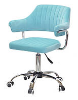 Кресло Jeff CH-Office с подлокотниками, голубой велюр В-1019 на хромированной крестовине c колесиками