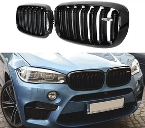 Решітка ноздри радіатора BMW (БМВ) X5 X6 series F15 F16 (2013-2018) Глянець 2 ребра + шильдик Х5М або Х6М