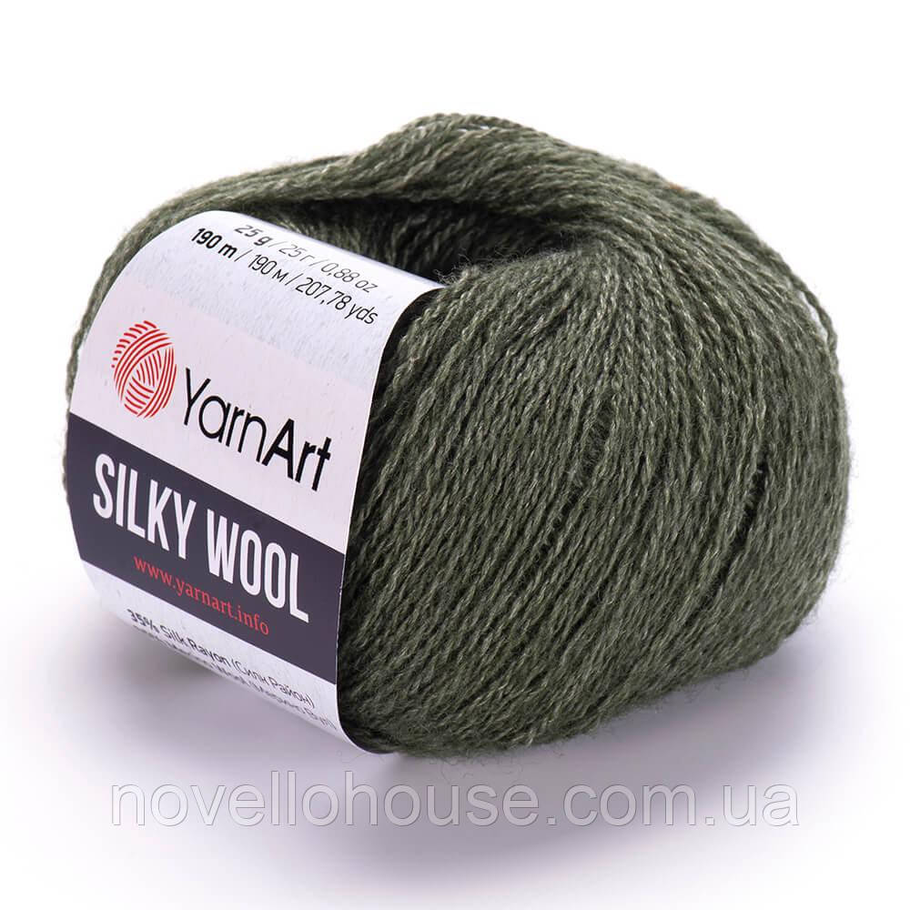 Yarnart SILKY WOOL (Сiлкi Вул) № 346 сіро-зелений (Пряжа вовна з шовком, нитки для в'язання)