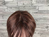 Перука жіноча рівна коричнева темна з чубком і проділом з термоволокна 70см довга, фото 3