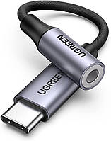 Перехідник аудіоадаптер Ugreen кабель USB Type-C — 3.5 mm DAC chip для навушників Grey (AV161)