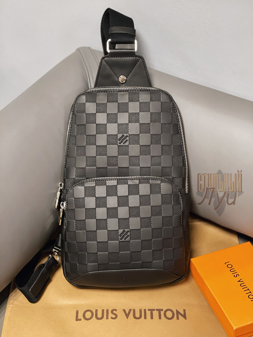 Мужская Сумка Слинг Чёрная Louis Vuitton Sling Натуральная Кожа ...