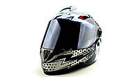 Шлем для мотоцикла HF-122 BLACK WHITE RED FLASH глянец + темный визор М