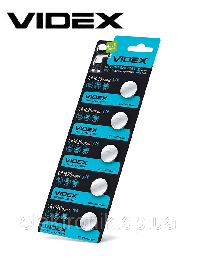 Батарейка літієва CR1620 Videx 5 шт BLISTER CARD ціна за 1 шт