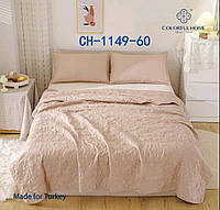 Летнее одеяло покрывало плед на кровать хлопок евро размер 200х230 см 2 наволочки 50х70 см Турция Бежевое