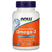 Капсули Омега-3 1000 мг Now Foods Omega-3 Molecularly Distilled 180 EPA/120 DHA, 100 шт