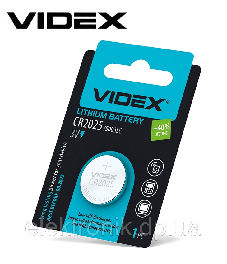 Батарейка літієва CR2025 Videx 1 шт BLISTER CARD
