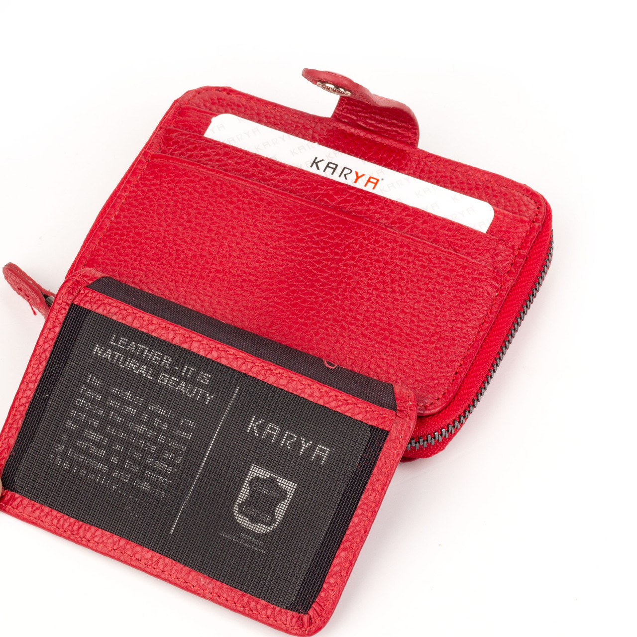 Кожаный картхолдер с отделением для купюр Karya 0024-46 красный - фото 4 - id-p1577001555