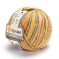 Yarnart SUMMER (Самер) № 135 салатовый+оранж+коричневый меланж (Пряжа полухлопок, нитки для вязания)