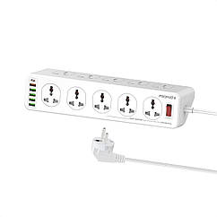 Мережевий фільтр 16-в-1 Promate PowerMatrix-3M 10 розеток, 1хUSB-C PD, 1хUSB-A QC 3.0, 4хUSB-A 3м White