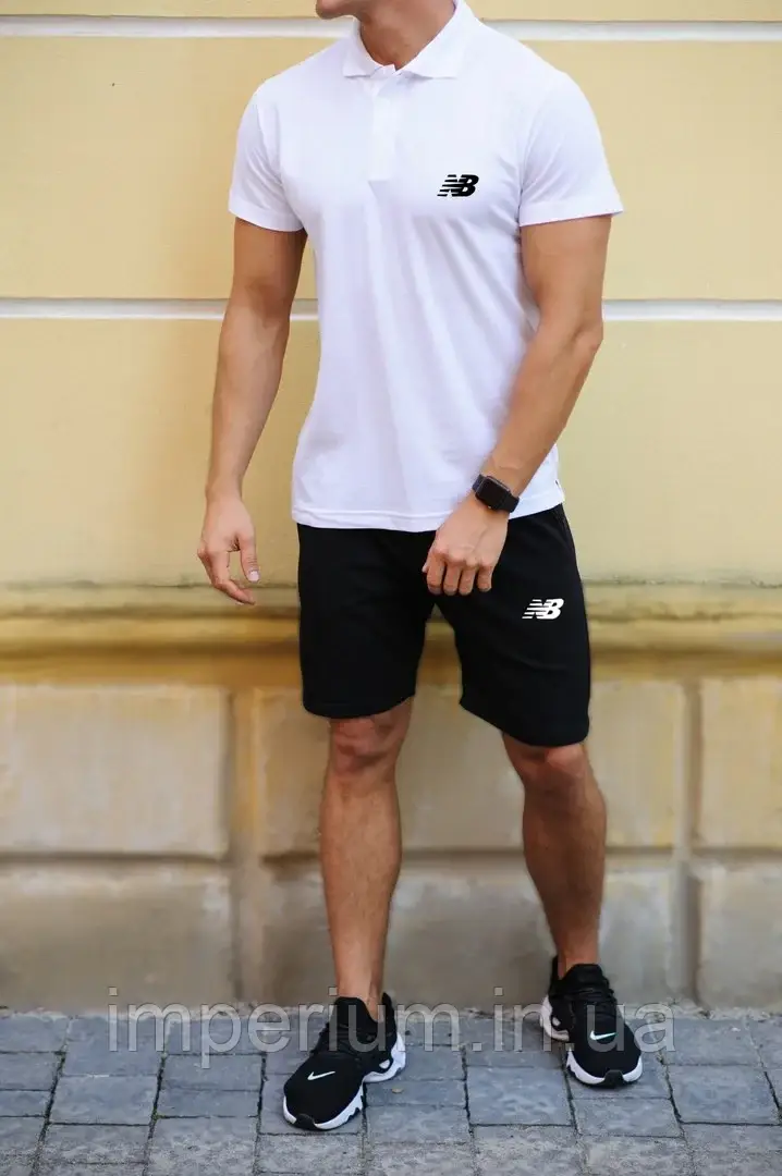 Спортивний літній костюм new balance логотип принт | комплект футболка поло та шорти | теніска різні кольори