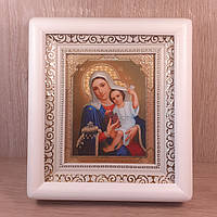 Икона Покрывающая Пресвятая Богородица , лик 10х12 см, в белом деревянном киоте