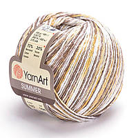 Yarnart SUMMER (Самер) № 123 біло-коричневий меланж (Пряжа напівбавовна, нитки для в'язання)