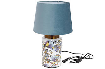 Декоративна настільна лампа "Пташиний сад" з керамічною основою та оксамитовим абажуром 42 см висота