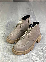 Жіночі замшеві демісезонні черевики на шнурівці 36-40 р капучіно, фото 1
