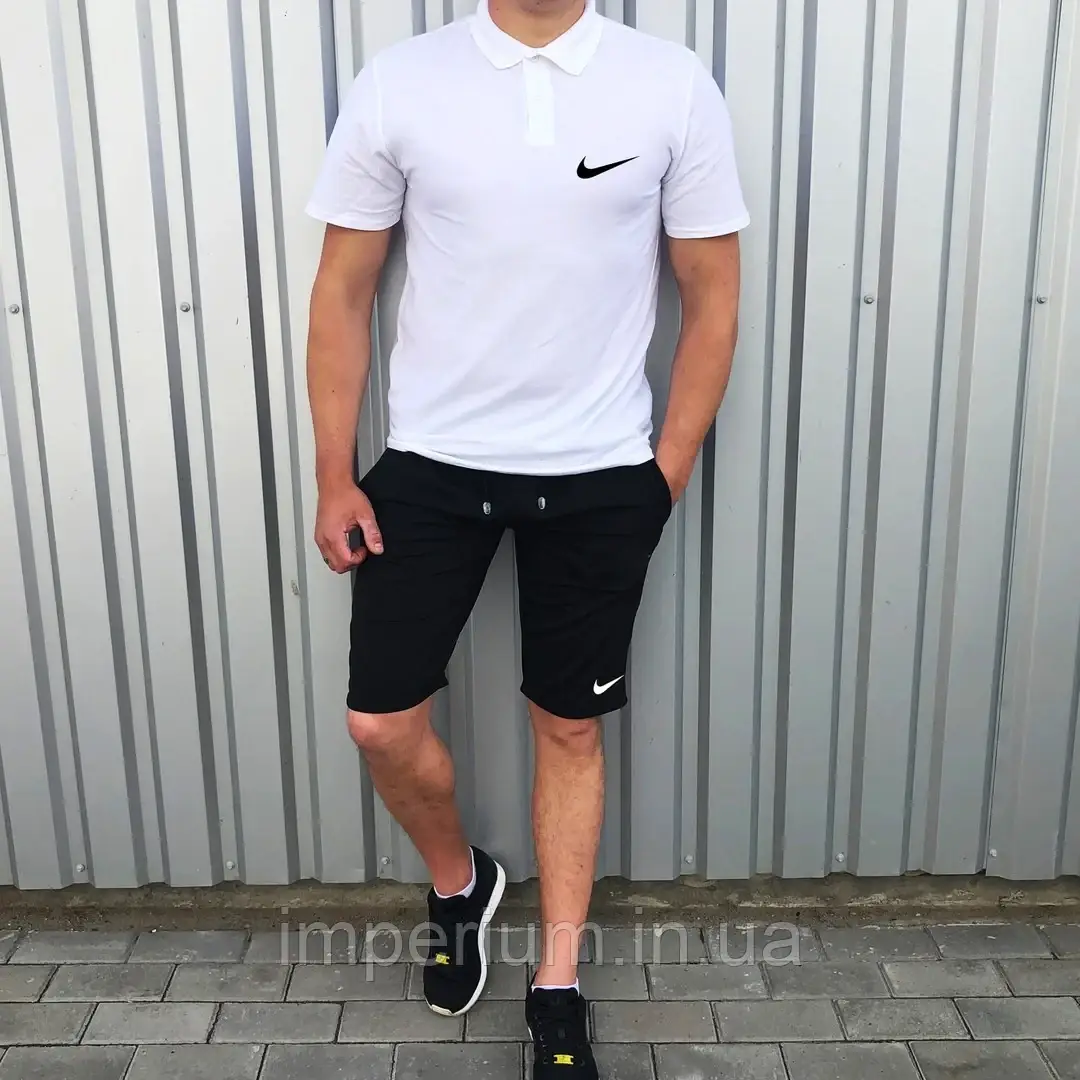 Спортивний літній костюм nike логотип принт | комплект футболка поло та шорти | теніска різні кольори