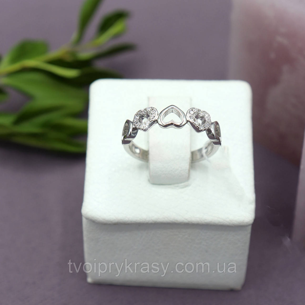 Срібне фалангове колечко у стилі Tiffany "Сердечки"