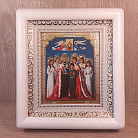 Икона святые Царские мученики, лик 10х12 см, в белом деревянном киоте