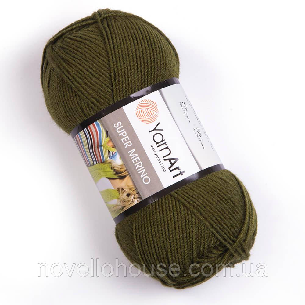 Yarnart SUPER MERINO (Супер Меріно) № 263 темна олива (Пряжа вовна з акрилом, нитки для в'язання)