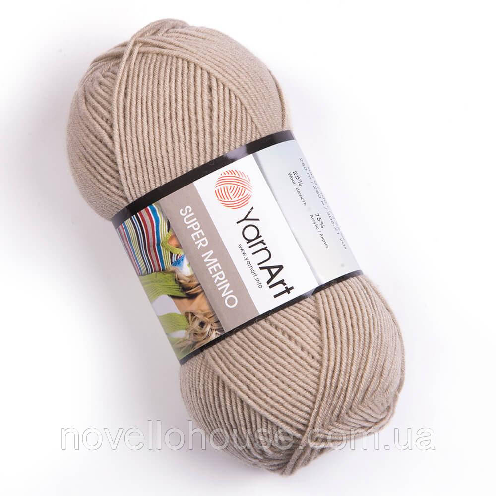 Yarnart SUPER MERINO (Супер Меріно) № 383 пісочний (Пряжа вовна з акрилом, нитки для в'язання)