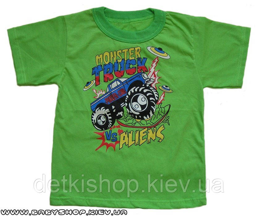 Футболка дитяча «Monster Truck vs Aliens» (зелена)