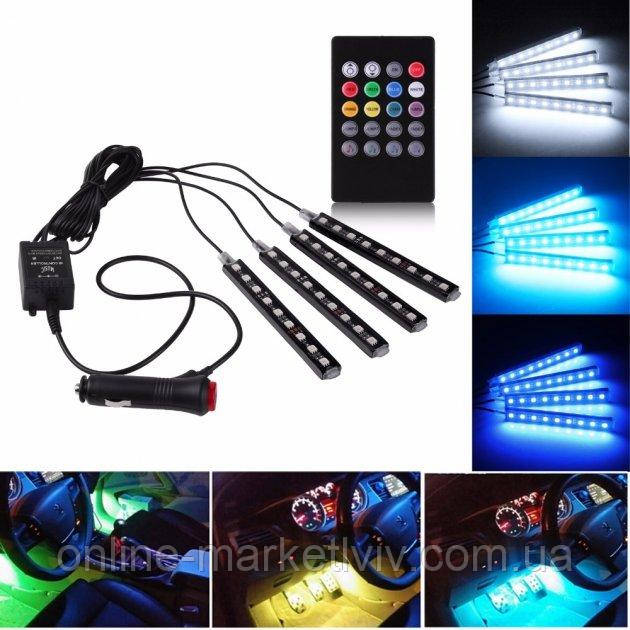 Універсальна RGB LED підсвічування зі світломузикою HR-01678 / Автомобільна Світлодіодна стрічка з пультом