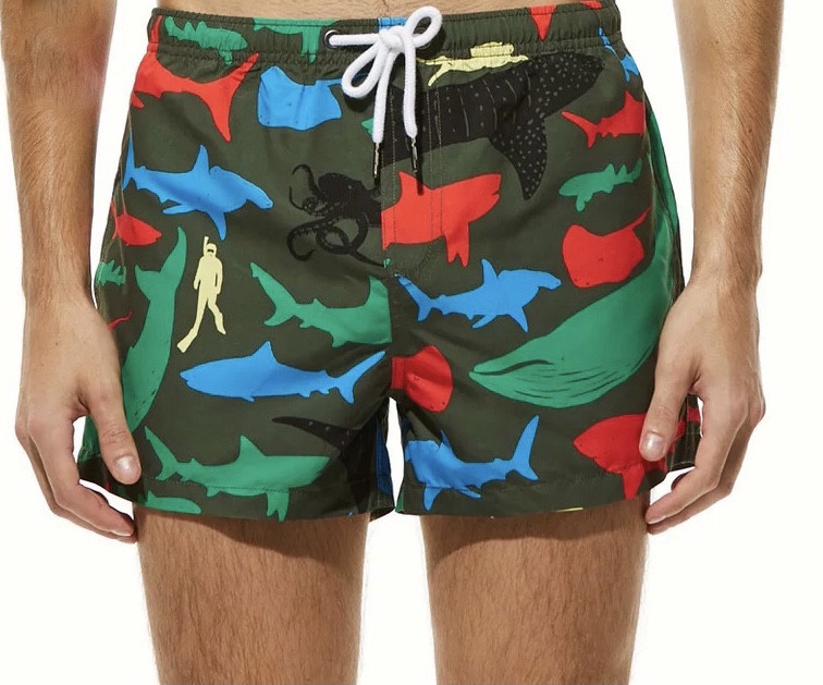 Шорти чоловічі купальні з морською тематикою, хакі, фото 1