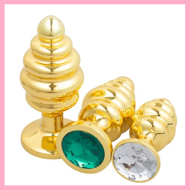 Золота гофрована анальна пробка з кристалом 9,5 см, ребристий анальний стимулятор, інтимні іграшки для, фото 1