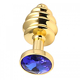 Золота гофрована анальна пробка з кристалом 9,5 см, ребристий анальний стимулятор, інтимні іграшки для, фото 6