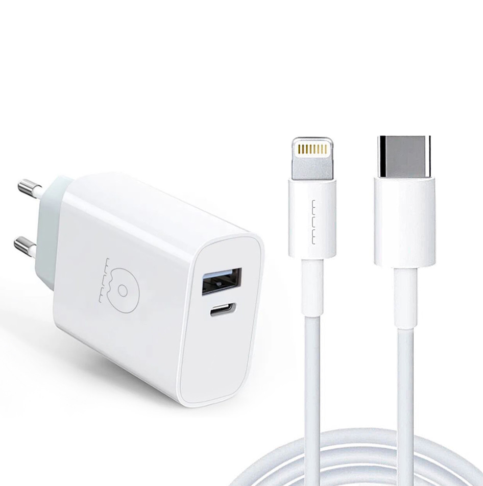 Комплект швидкої зарядки для iPhone WUW T45 12W Type-C + USB з кабелем USB-C Lightning