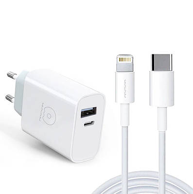 Комплект швидкої зарядки для iPhone WUW T45 12W Type-C + USB з кабелем USB-C Lightning