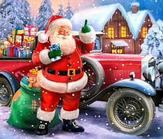 Алмазна вишивка. Картина на картоні Подаруночки від Санти, розмір 21х26