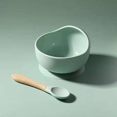 Дитяча силіконова тарілка на присосці з ложкою MH 4038 М'ятна