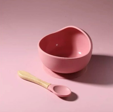 Дитяча силіконова тарілка на присосці з ложкою MH 4038 Рожева, фото 1