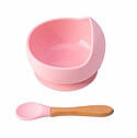 Дитяча силіконова тарілка на присосці з ложкою MH 4038 Рожева, фото 4
